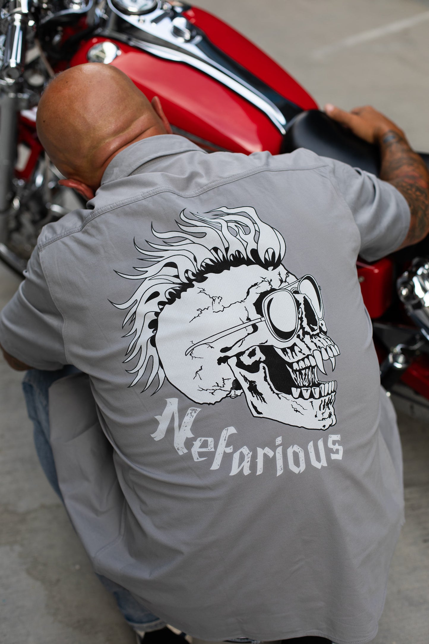 OG Skull Gray - Perforated Woven Short Sleeve Button-Up Shirt