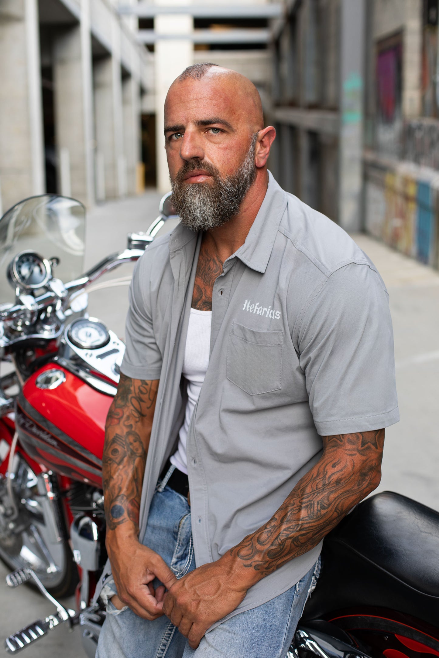 OG Skull Gray - Perforated Woven Short Sleeve Button-Up Shirt