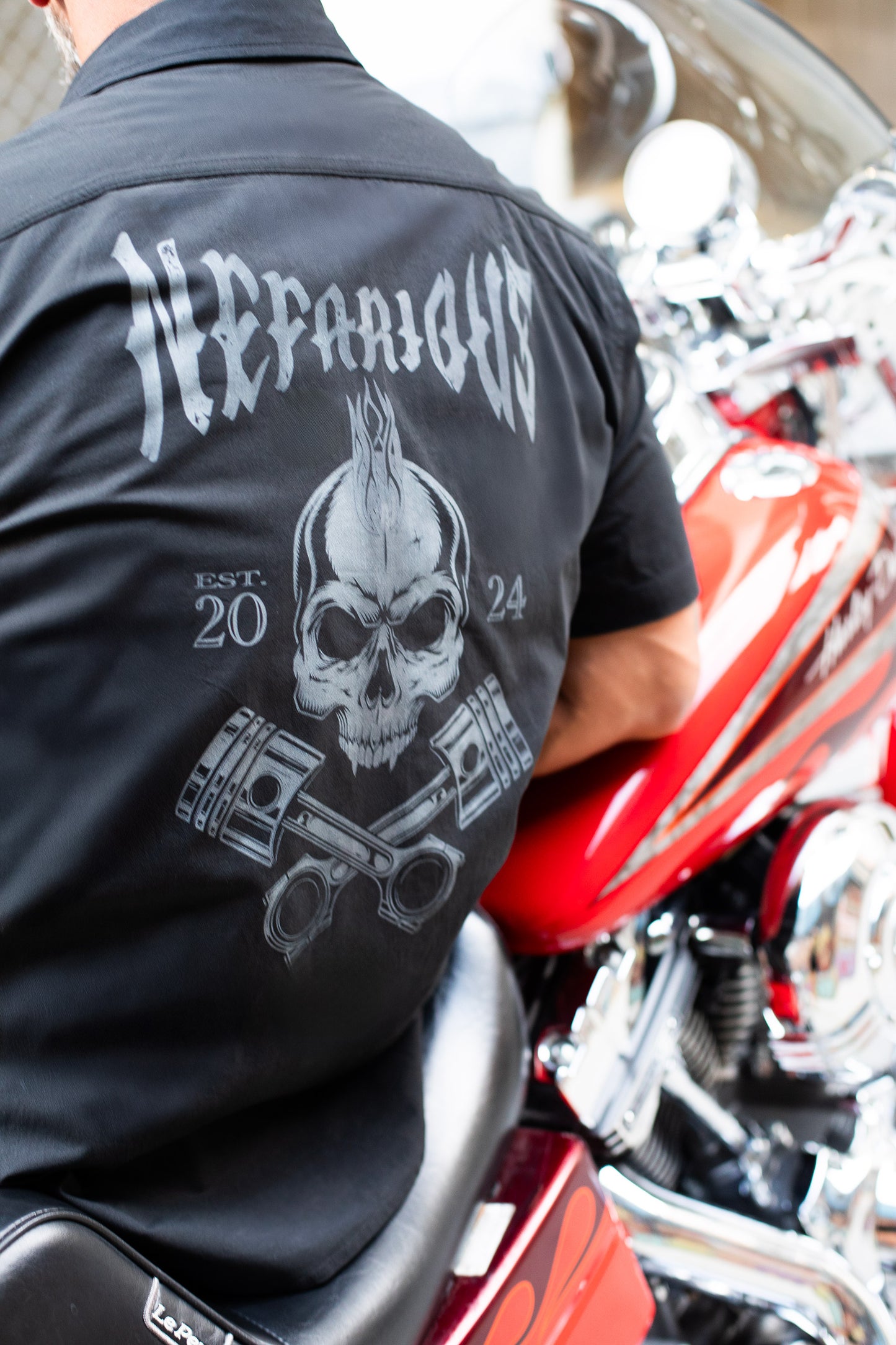 Skull & Pistons - Perforated Woven Short Sleeve Button-Up Shirt