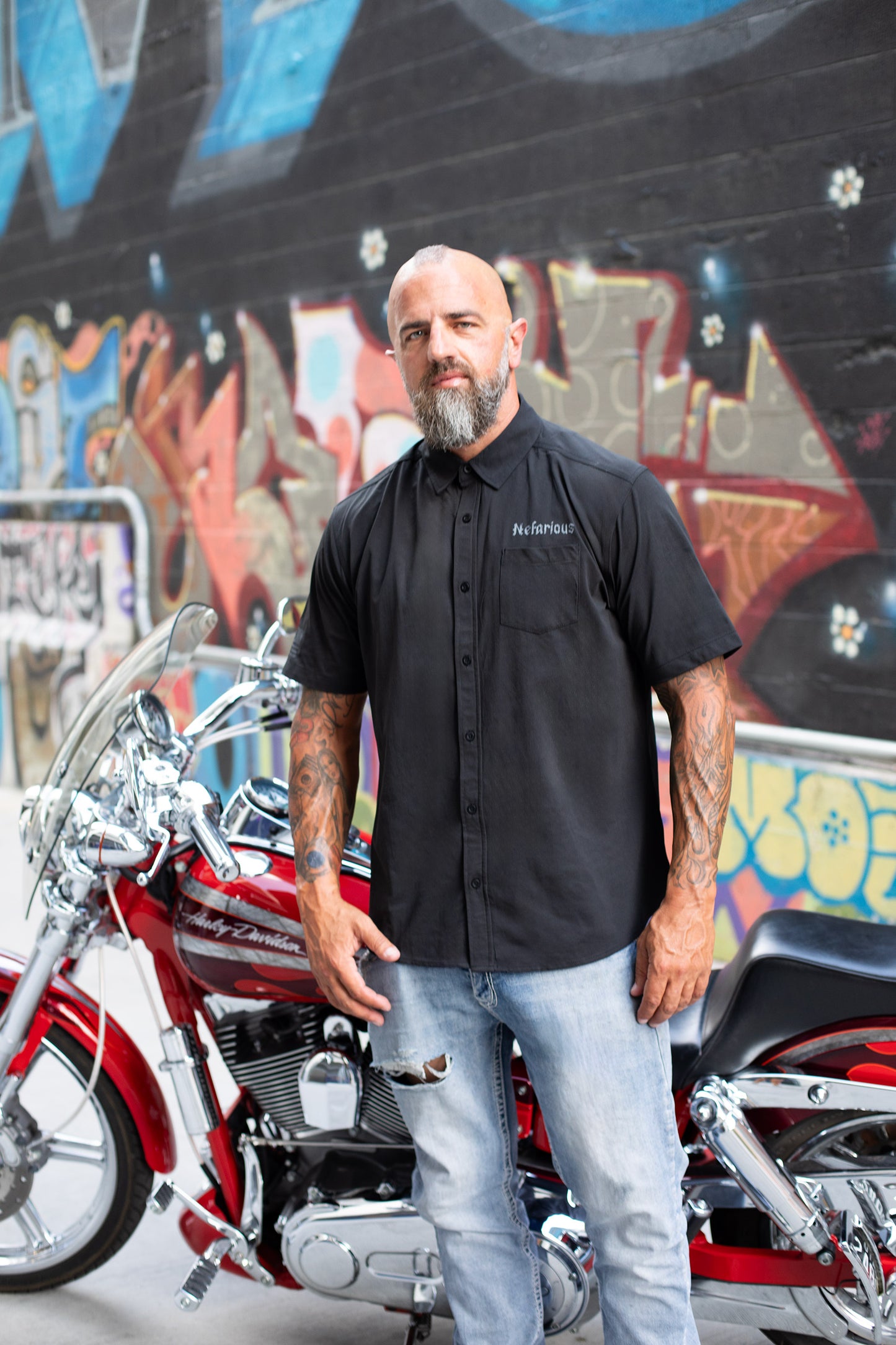 Skull & Pistons - Perforated Woven Short Sleeve Button-Up Shirt