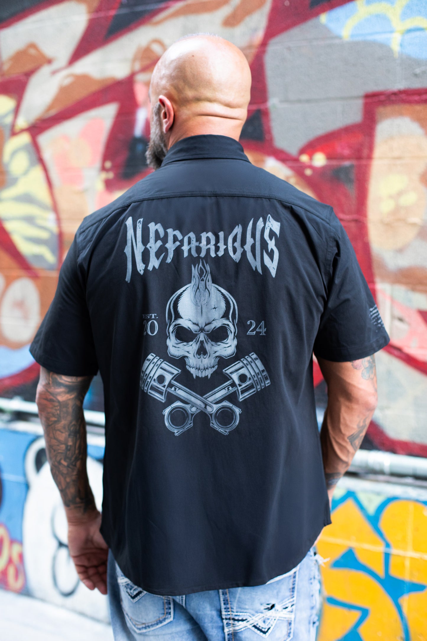 Skull & Pistons - Perforated Woven Short Sleeve Button-Up Shirt