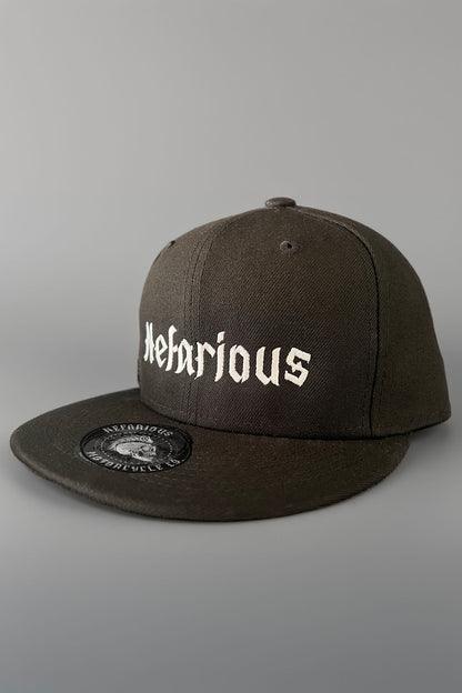 Nefarious Black Flat Bill Snapback Cap - Centered Logo