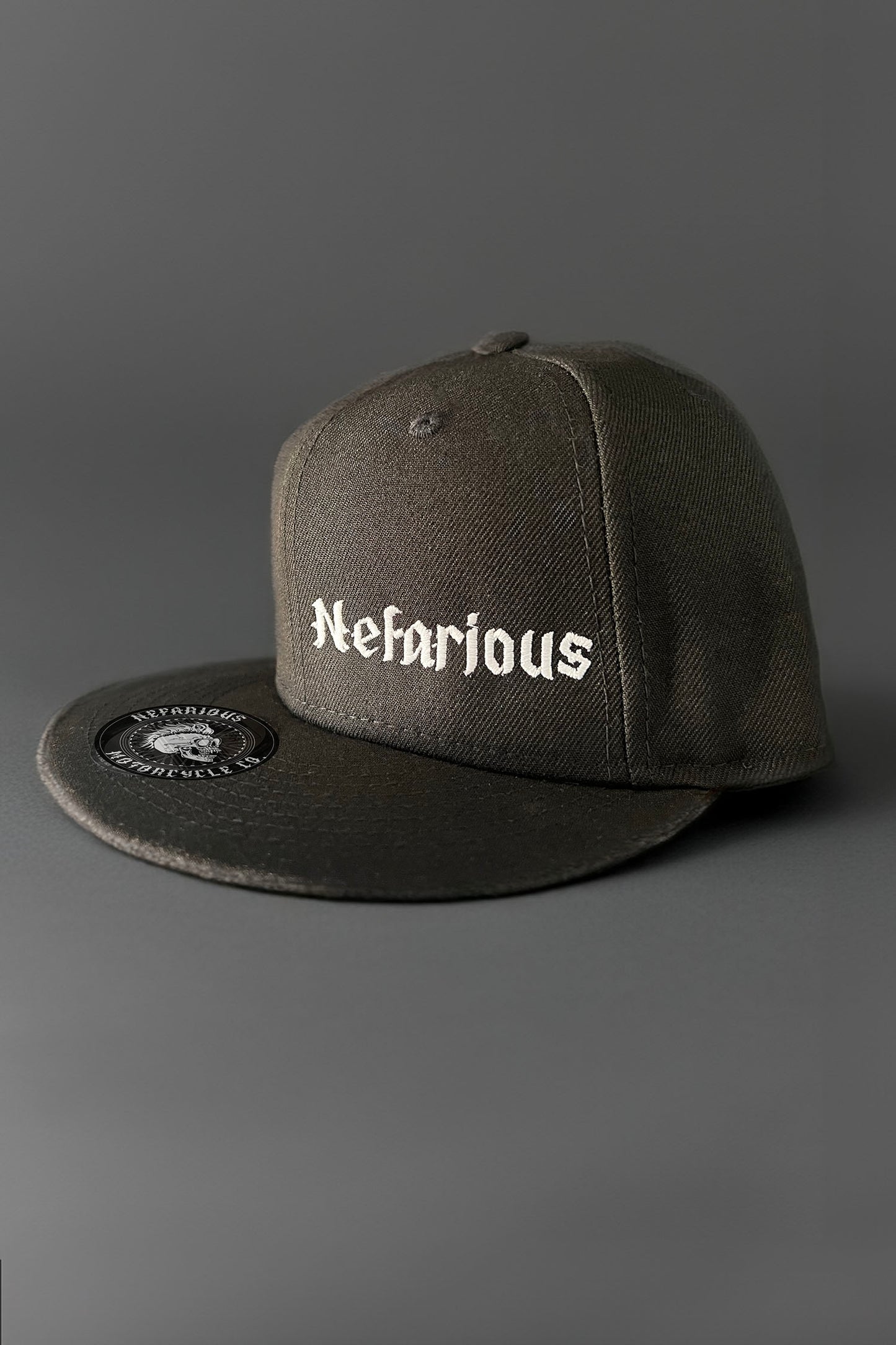 Nefarious Black Flat Bill Snapback Cap - Offset Logo