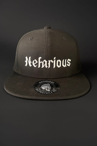 Nefarious Black Flat Bill Snapback Cap - Centered Logo