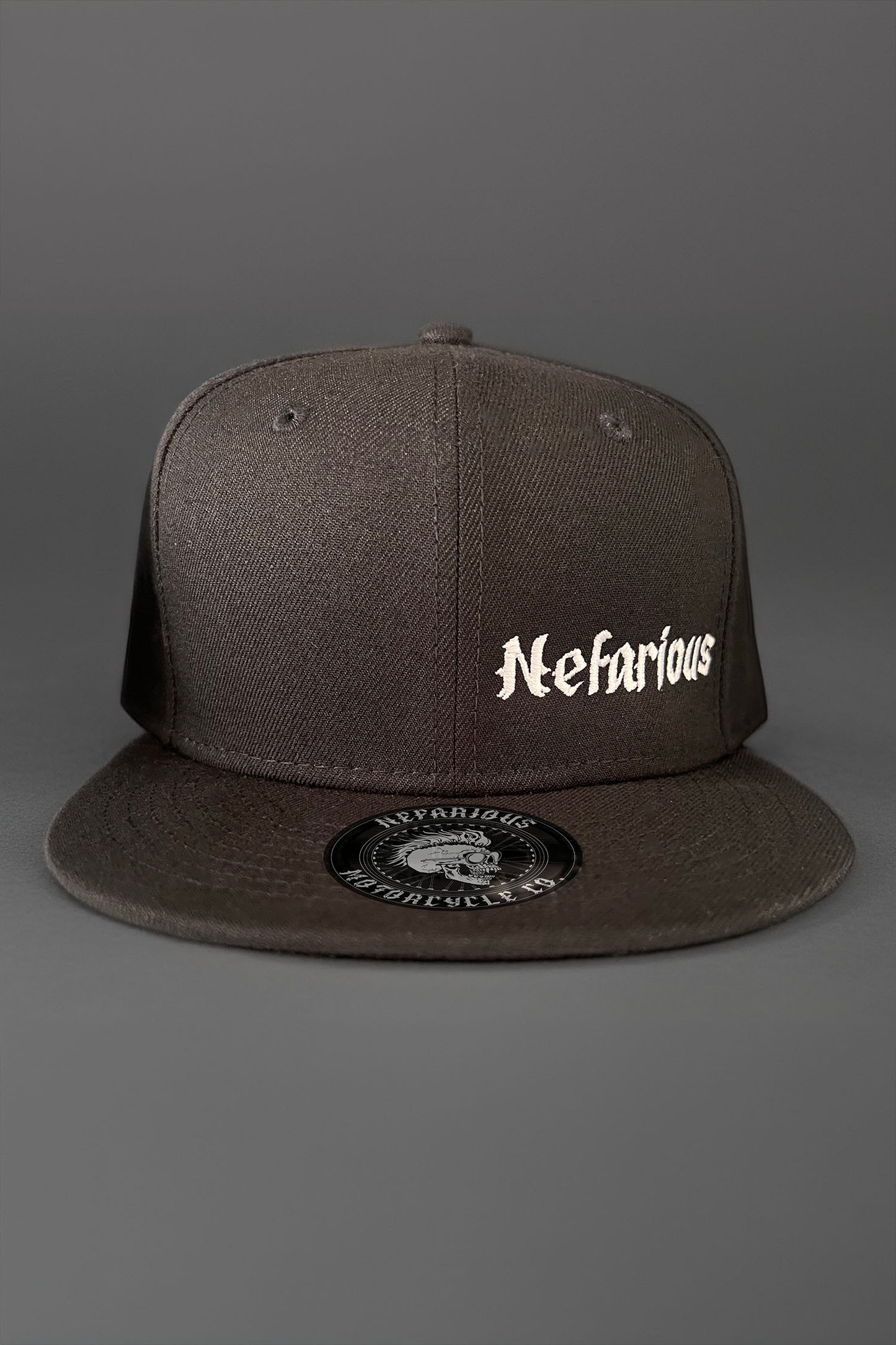 Nefarious Black Flat Bill Snapback Cap - Offset Logo