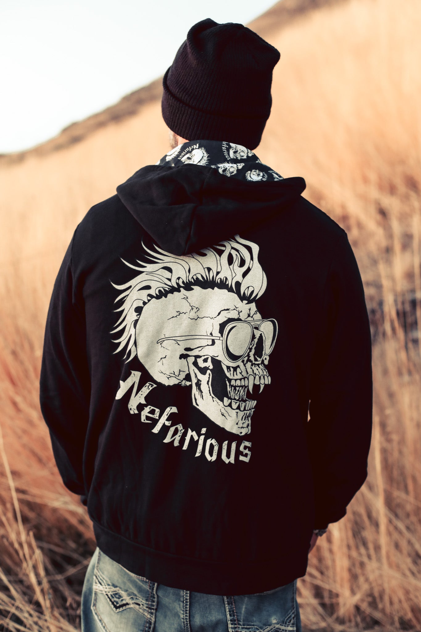 OG Skull Zip Hoodie - Patterned Hood