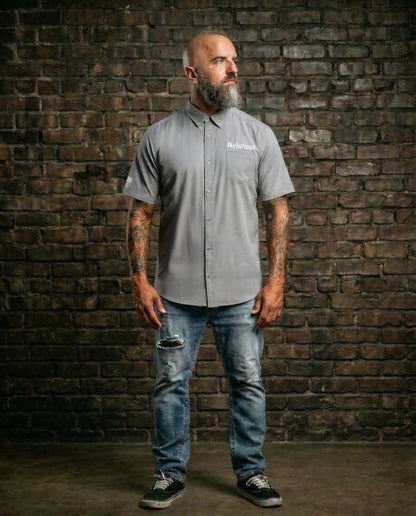 OG Skull Gray - Perforated Woven Short Sleeve Button-Up Shirt