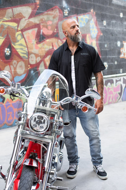 Skull & Pistons - Perforated Woven Short Sleeve Button-Up Shirt