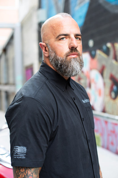 Skull & Pistons - Perforated Woven Short Sleeve Button-Up Shirt