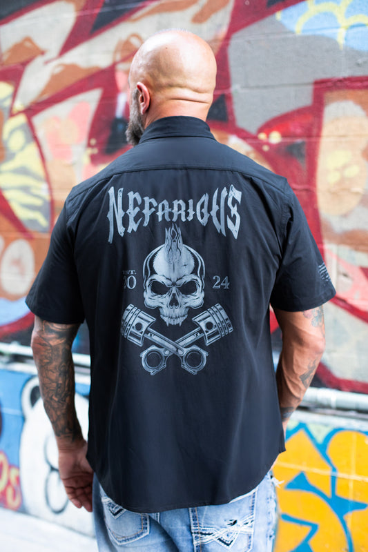 Skull & Pistons - Perforated Woven Short Sleeve Button-Up Shirt