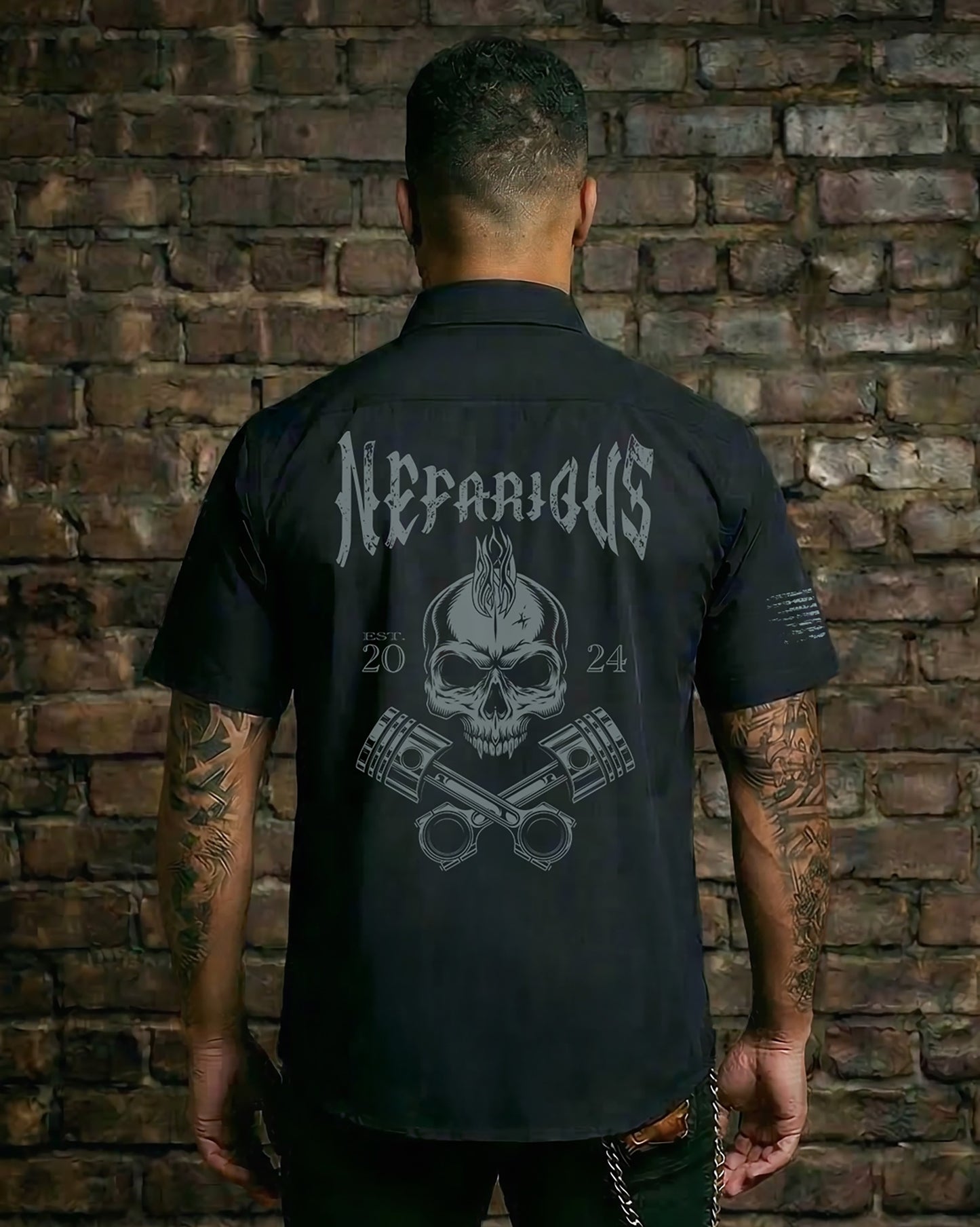 Skull & Pistons - Perforated Woven Short Sleeve Button-Up Shirt