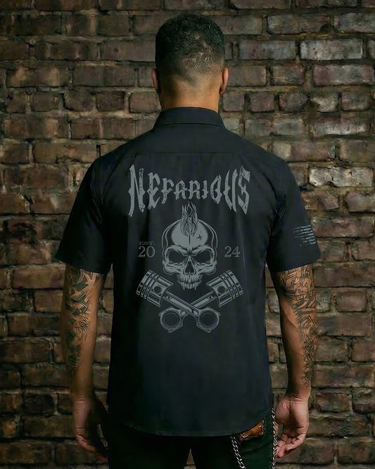 Skull & Pistons - Perforated Woven Short Sleeve Button-Up Shirt