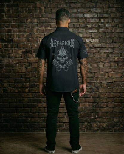 Skull & Pistons - Perforated Woven Short Sleeve Button-Up Shirt