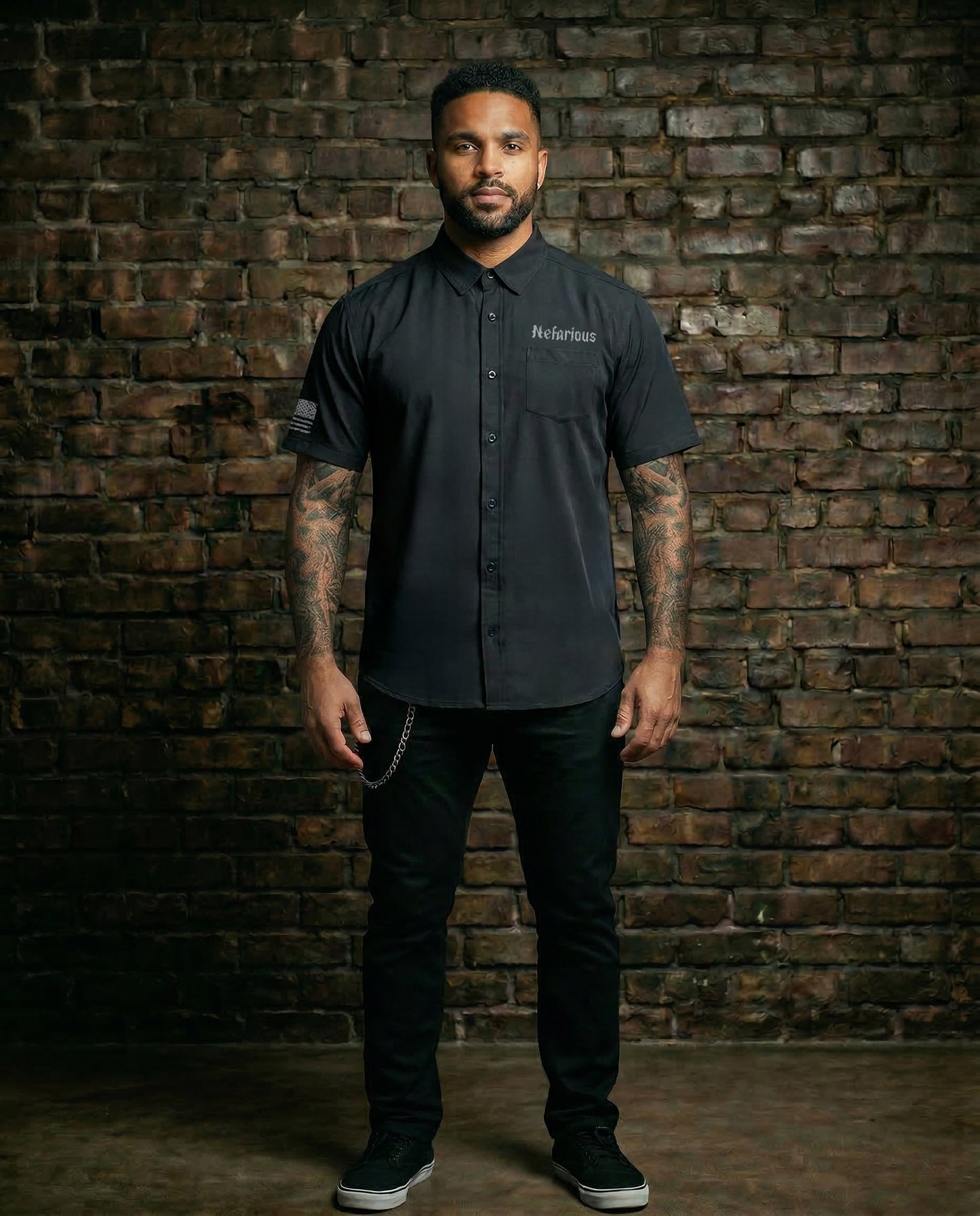 Skull & Pistons - Perforated Woven Short Sleeve Button-Up Shirt