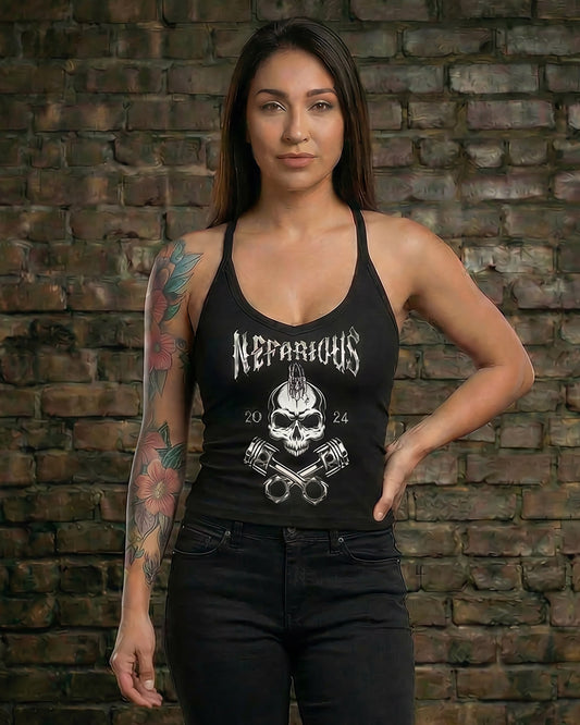 Skull-&-Pistons - Women's Ribbed V-Neck Tank - Racer-Back